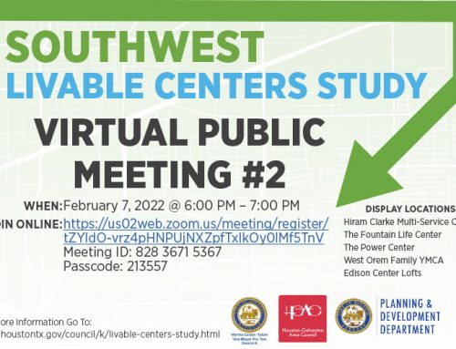 Houston Southwest Livable Centers Study Public Meeting #2 Notification