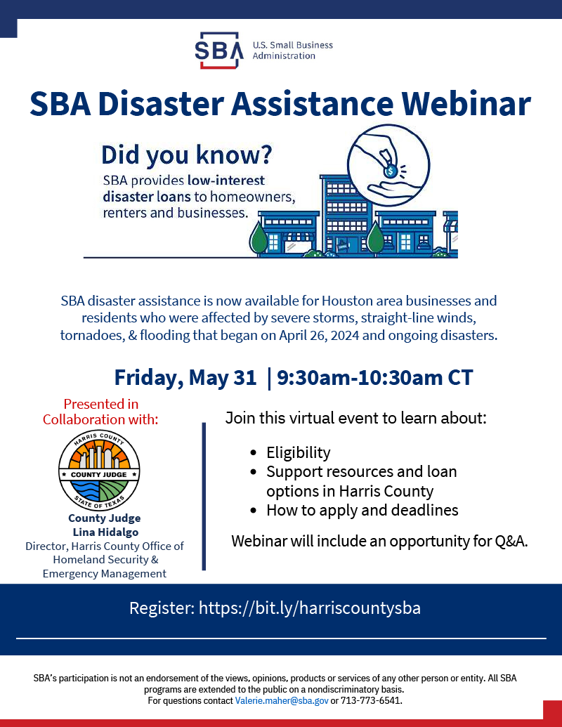 SBA Disaster Assistance Webinar, May 31 5 Corners District